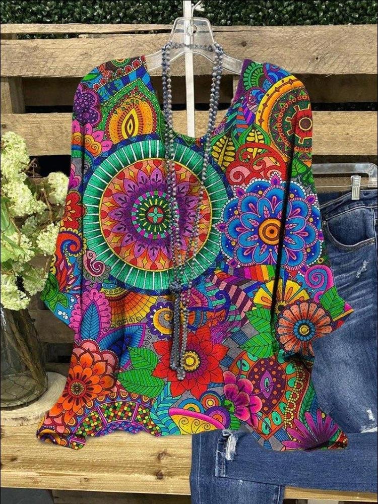 Women's Colorful Mandala Art Print Casual Top