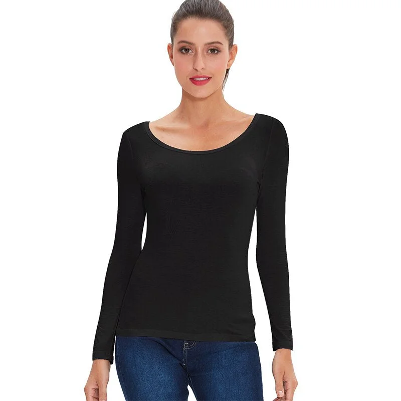 Abebey  2pcs/3pcs Pack Viscose Spandex T-Shirt Woman O-Neck Long Sleeve Stretchy Bottoming Undershirt Y2K Top M046