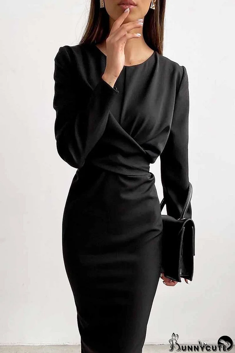 Fashion Long Sleeve Waist Midi Dress