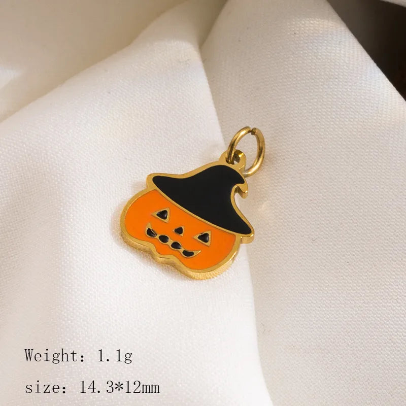 1 Piece 23*24mm Hole 3~3.9mm 304 Stainless Steel 14K Gold Plated Pumpkin Skull Ghost Polished Pendant Jewelry Accessories