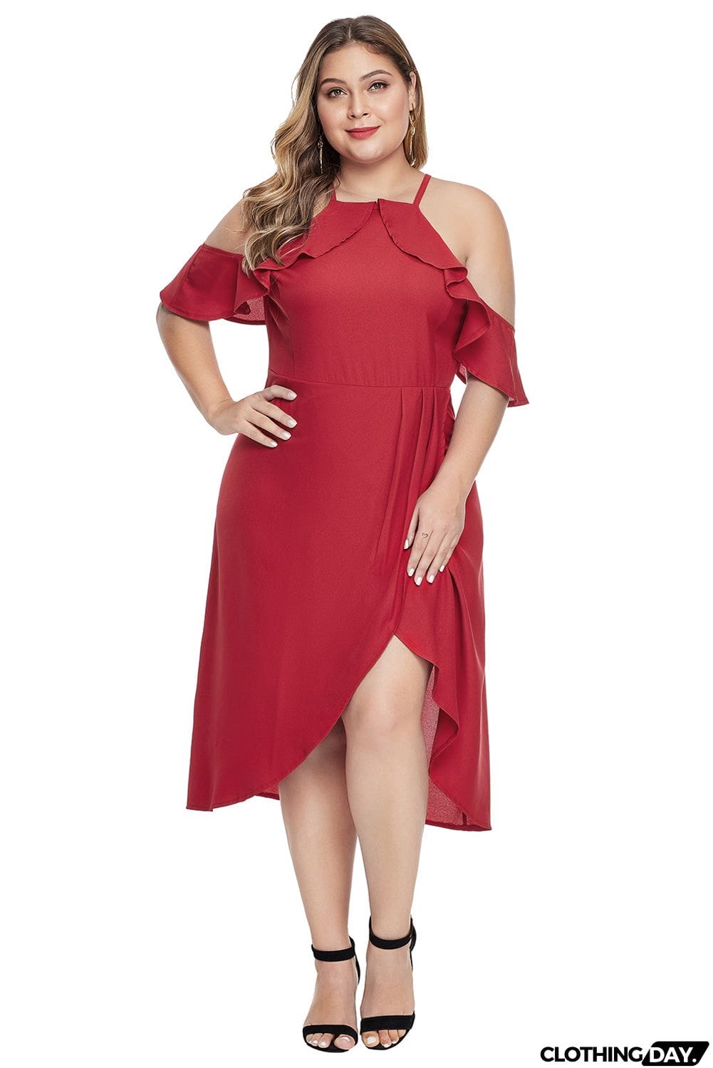 Off Shoulder Drop Sleeve Plus Size Dress