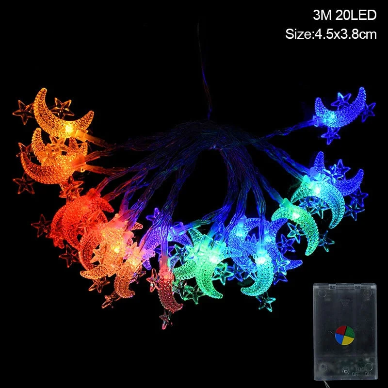 Moon Star LEd Light String Eid Mubarak Decoration for Home Ramadan Kareem Muslim Islamic Decor Hajj Mubarak Eid Gifts Al Adha