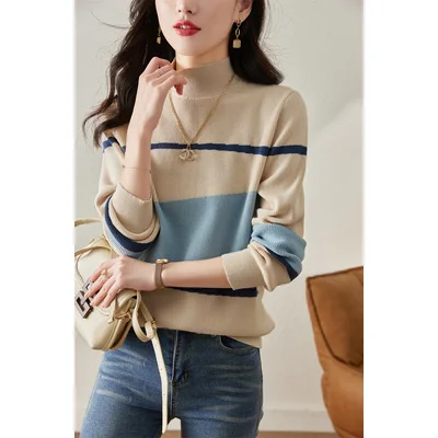 Woherb Woherb Female Set Head Spring 2023 New Foreign Style Knit Sweater Inside The Korean Version Of Loose Sweater Half Turtleneck Bottom Shirt-Outfit Ideas