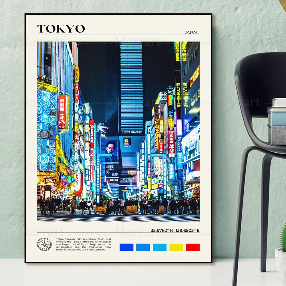 Urban Landscape in Asian Countries Art Print Japan, Korea, Thailand,India Canvas Wall Art Painting For LivingRoom Decoration
