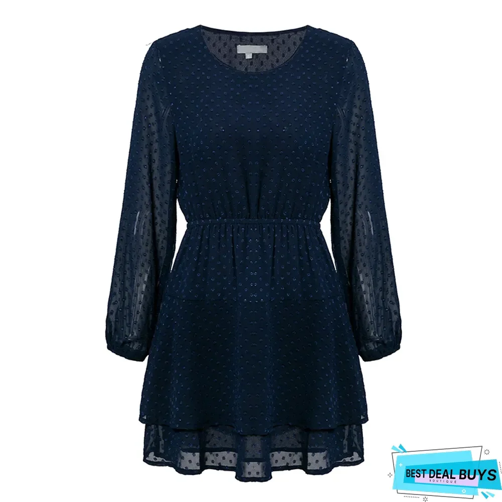 Casual Elegant Long Sleeve Polka Dot Dress