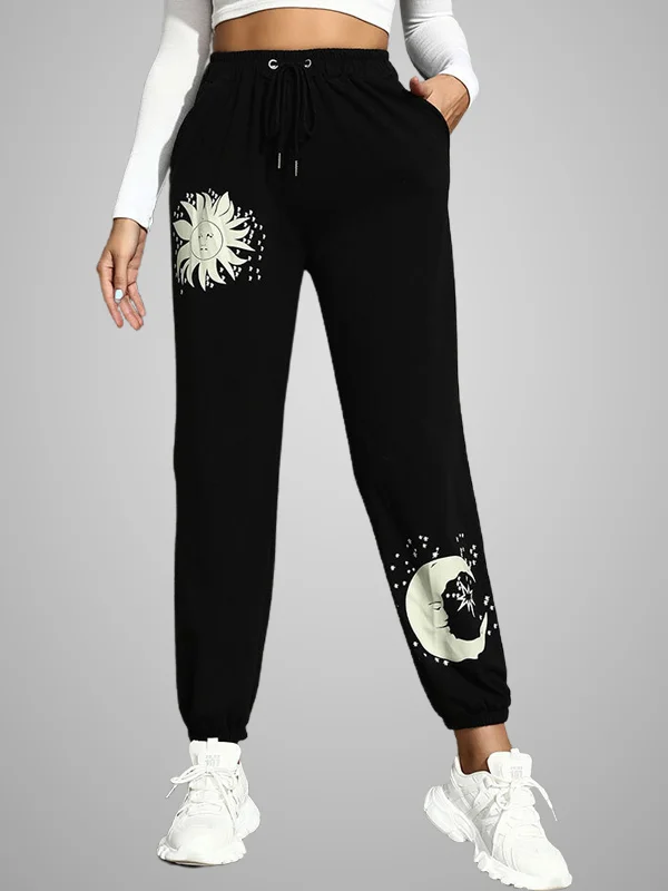 Elastic Waistband Rubber Print Pencil Pants