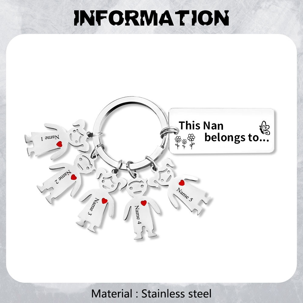 5 Names - Personalised Keychain with Kid Charms Engraved Names Keyring  Mother's Day Gift for Nan-Jessemade AU