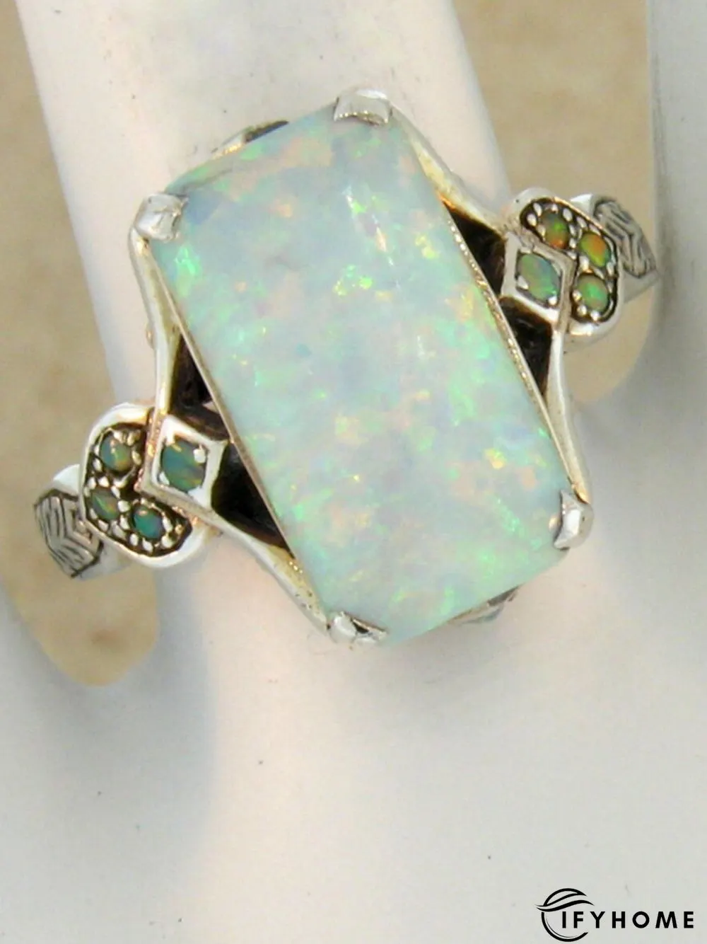 Vintage White Opal Ancient Silver Ring | IFYHOME