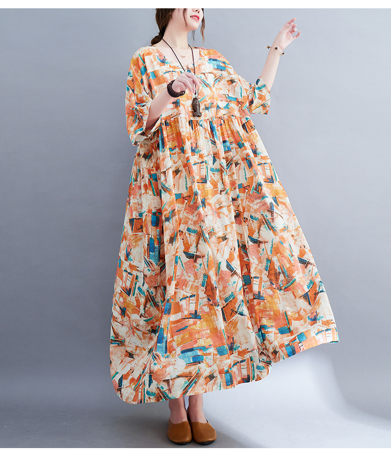Literary Vintage Cotton Print Midi Dress