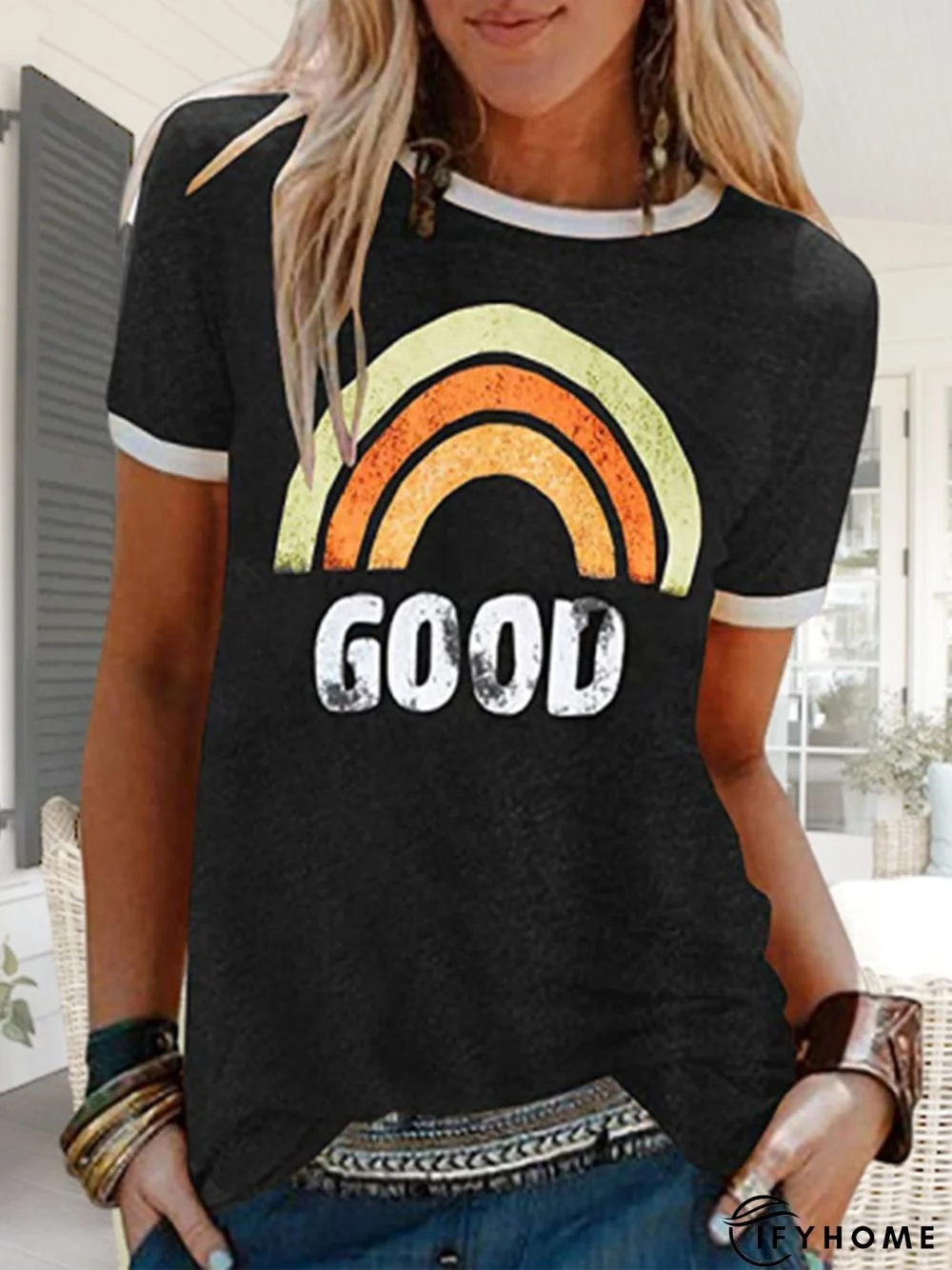 Women Crew Neck Short Sleeve Casual Graphic T-shirt | IFYHOME