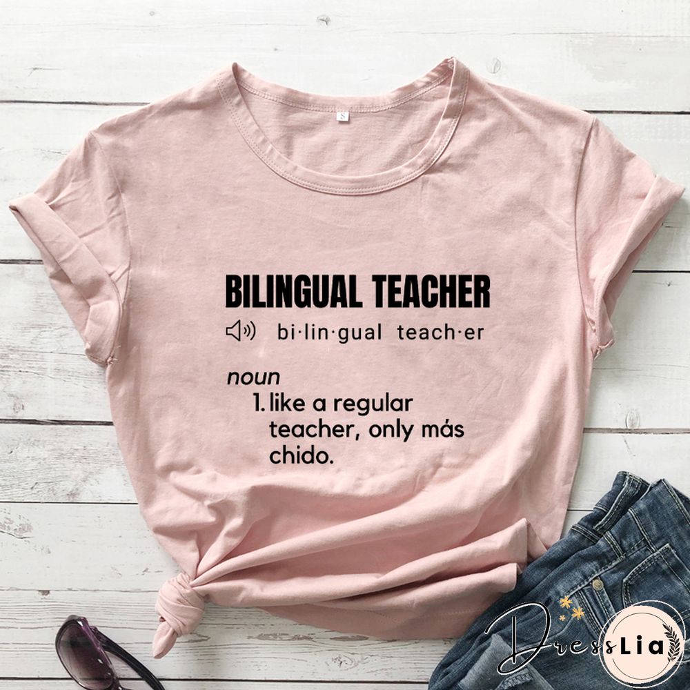 Bilingual Teacher Definition T-Shirts SpanishTeacher ShirtsFunnyBilingualTeacher Tee Women Trendy CasualArtisticTop