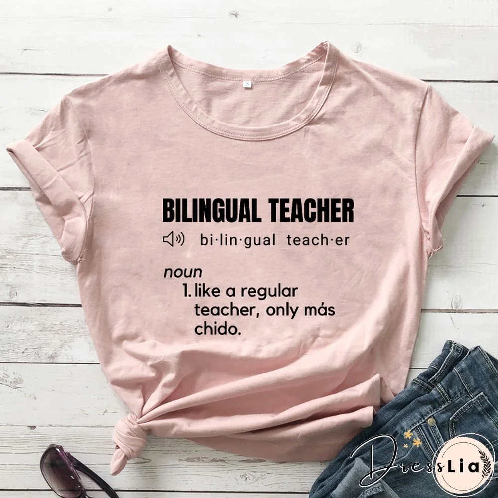 Bilingual Teacher Definition T-Shirts SpanishTeacher ShirtsFunnyBilingualTeacher Tee Women Trendy CasualArtisticTop