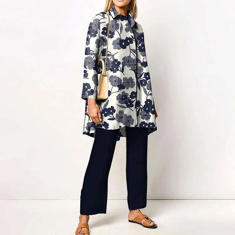 Long Sleeve Floral Print Two Piece Set