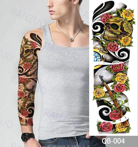 SDRAWING Full Arm Waterproof Temporary Tattoo Stickers Big Skull Totem Mechanical Arm Men And Women