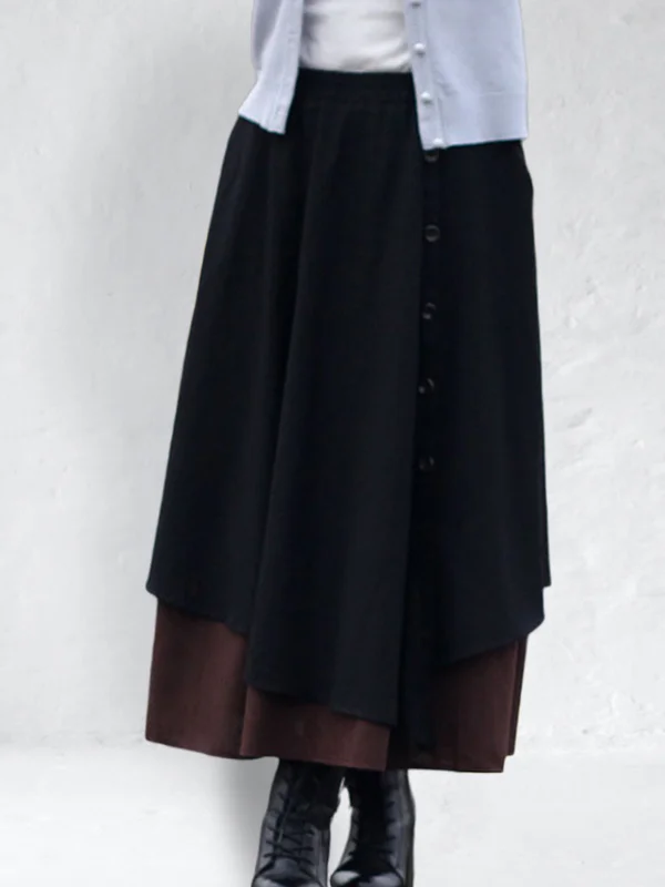 Wearshes Elastic Waist Button-Deco Skirt