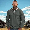Men's Casual Waffle Country Western Patchwork Neck Long Sleeves Henley T Shirt With Chest Pocket by Inlyline