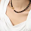 Natural Black Agate Stone Golden Necklace