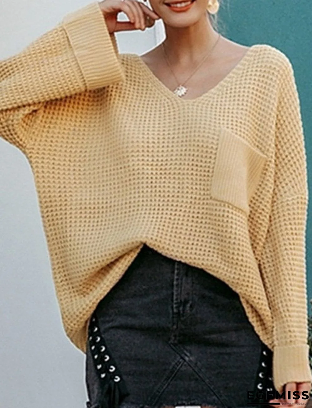 Casual Soft Pocket V-neck Long Sleeve Pullover | EGEMISS