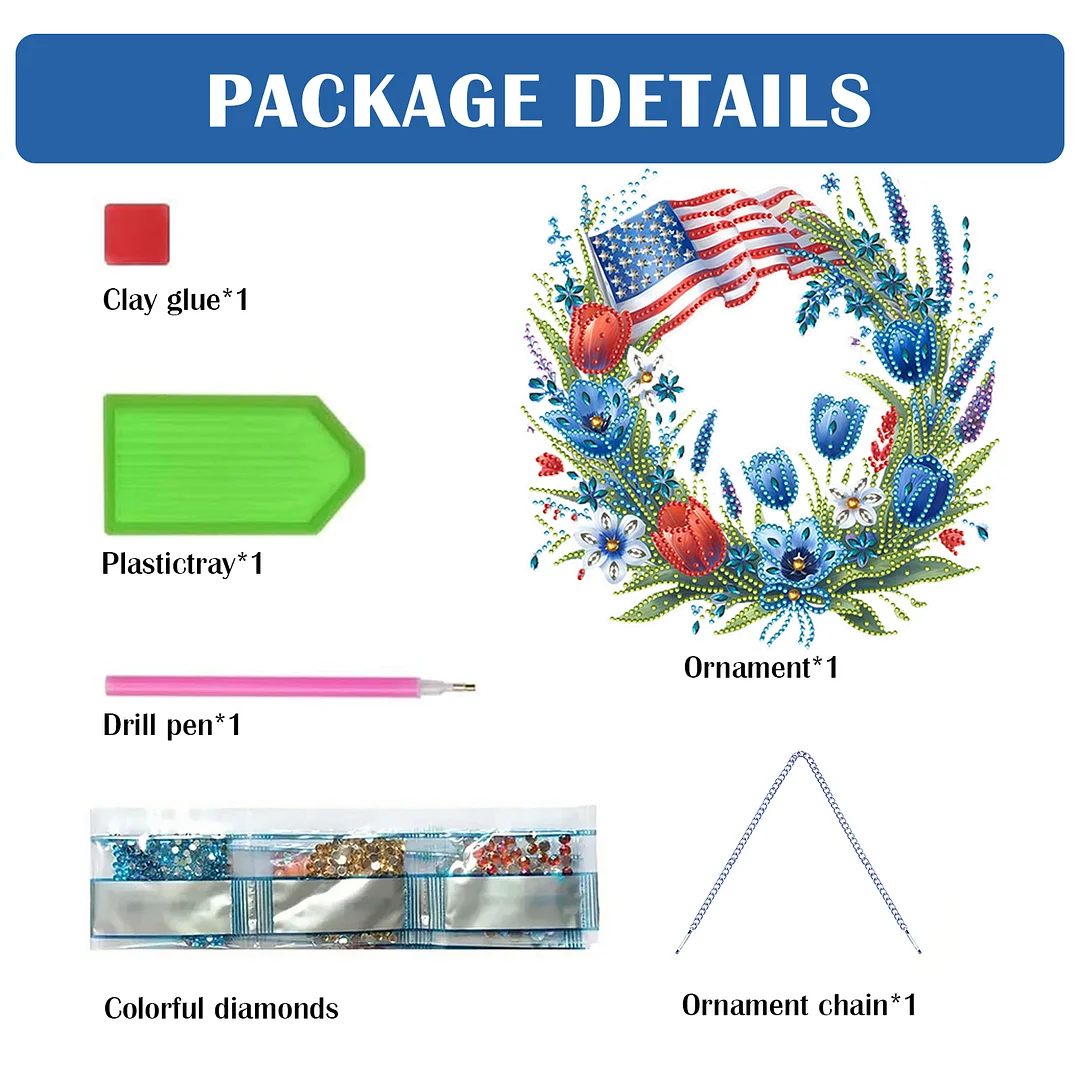 DIY Independence Day Wreath 5D Diamond Painting Dots Pendant for Window Wall