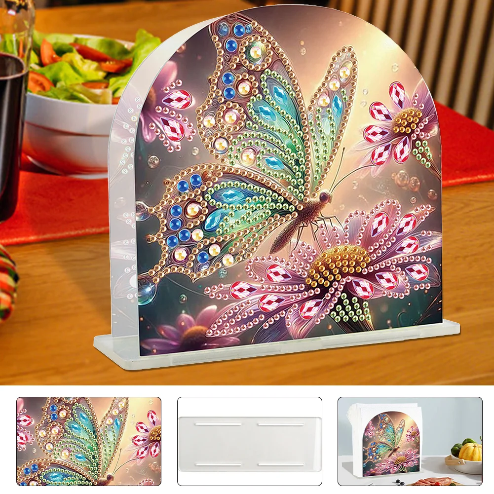 DIY Butterfly Diamond Painting Acrylic Napkin Rack Decor for Home Office Decor