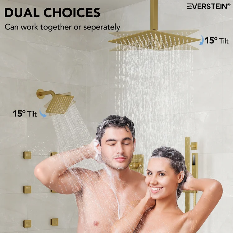 Thermostatic Rainfall Bathroom Shower System in Brushed Gold SFS