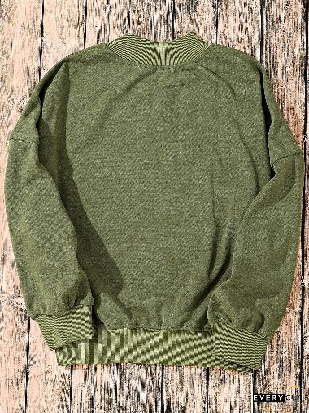 Green Vintage Drop Shoulder Round Neck Pullover Sweatshirt