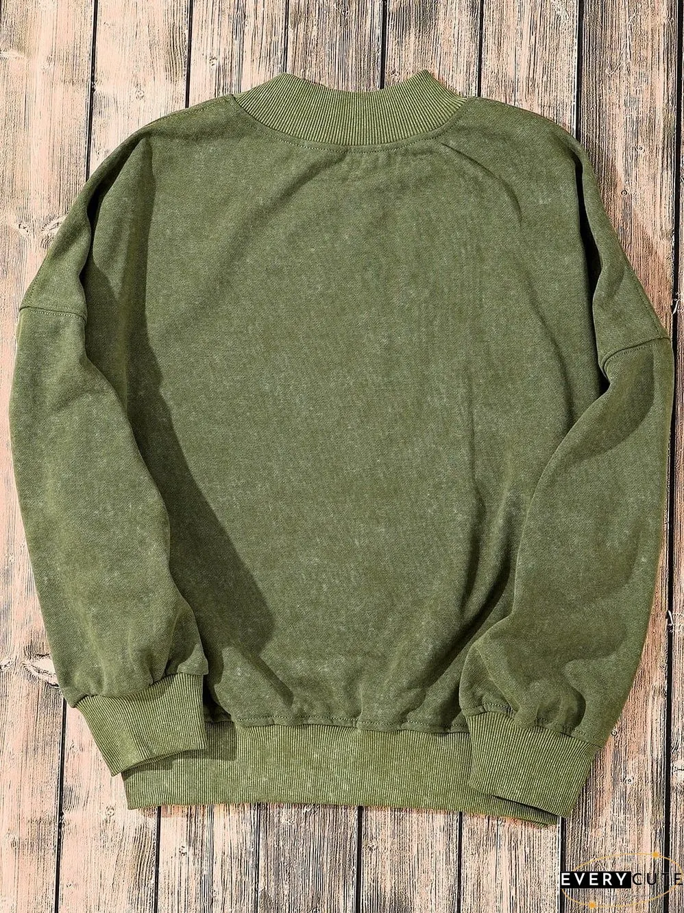 Green Vintage Drop Shoulder Round Neck Pullover Sweatshirt