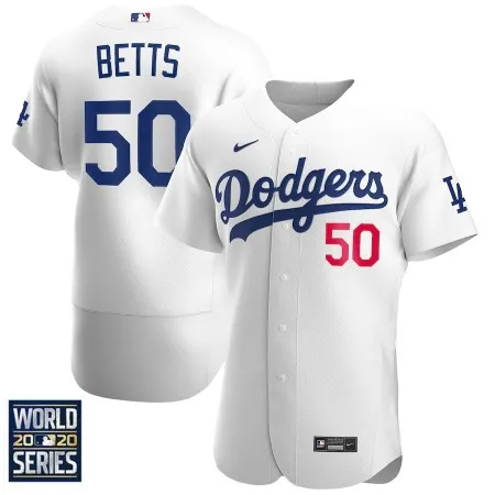 Men's Los Angeles Dodgers #50 Mookie Betts White 2020 World Series Bound stitched Jersey T85P
