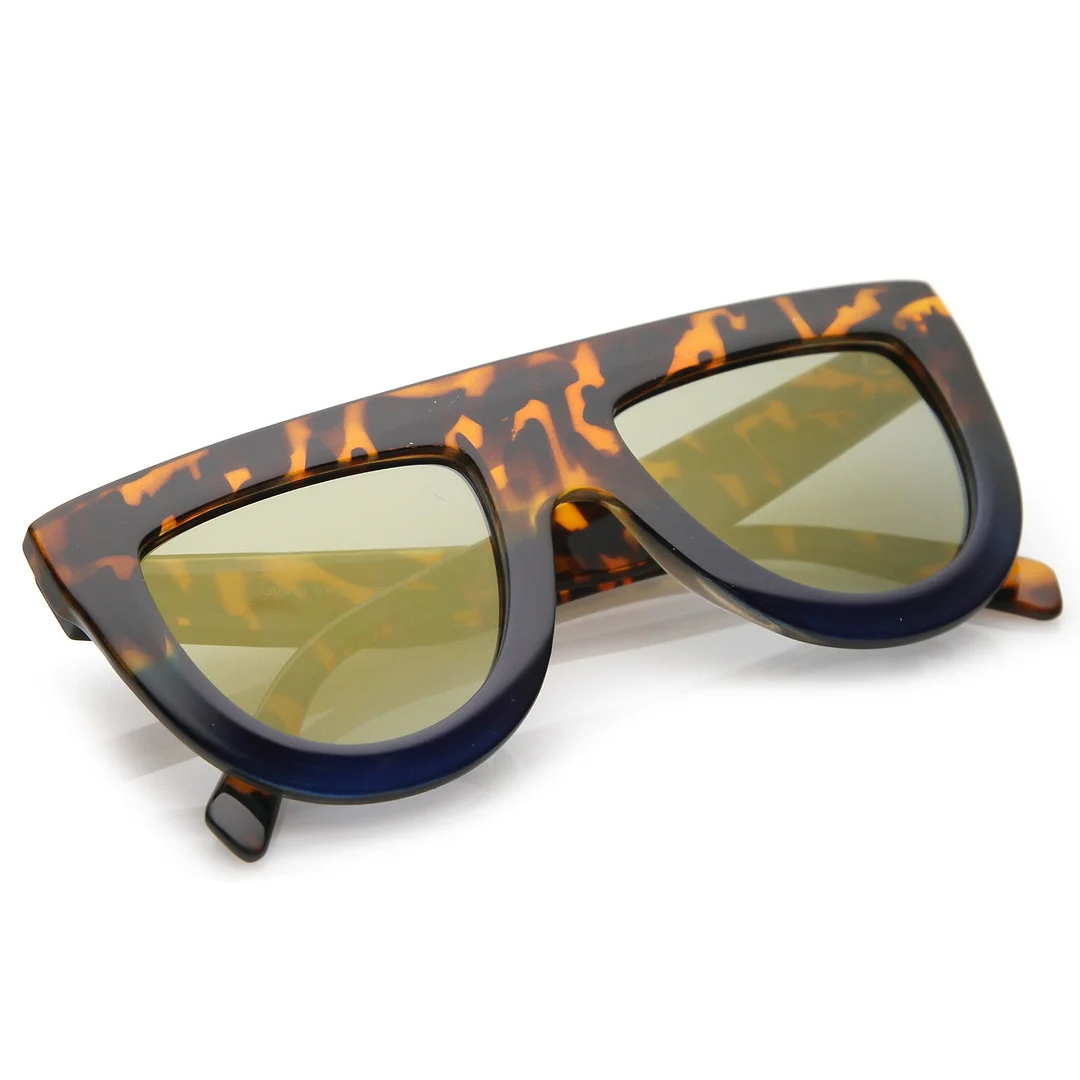 Oversize Chunky Wide Arms Colored Mirrror Flat Lens Flat Top glasses 51mm