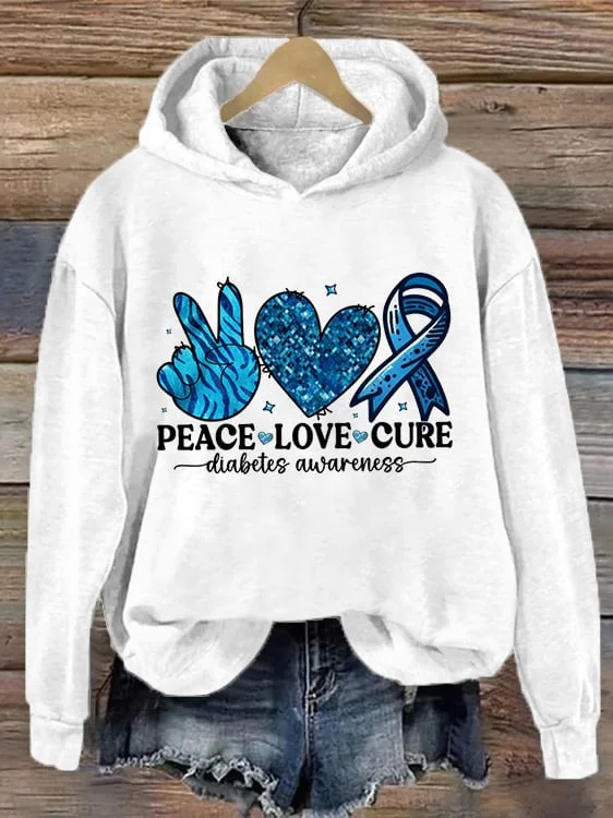 Women's Diabetes Awareness Printed Hooded Long-Sleeve Sweatshirt socialshop