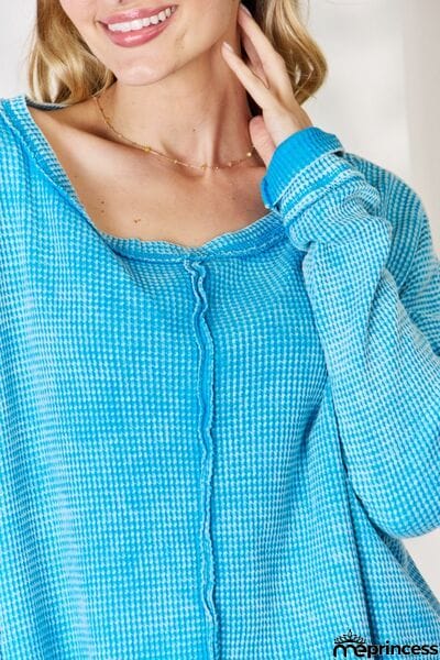 Zenana Oversized Waffle Long Sleeve Top