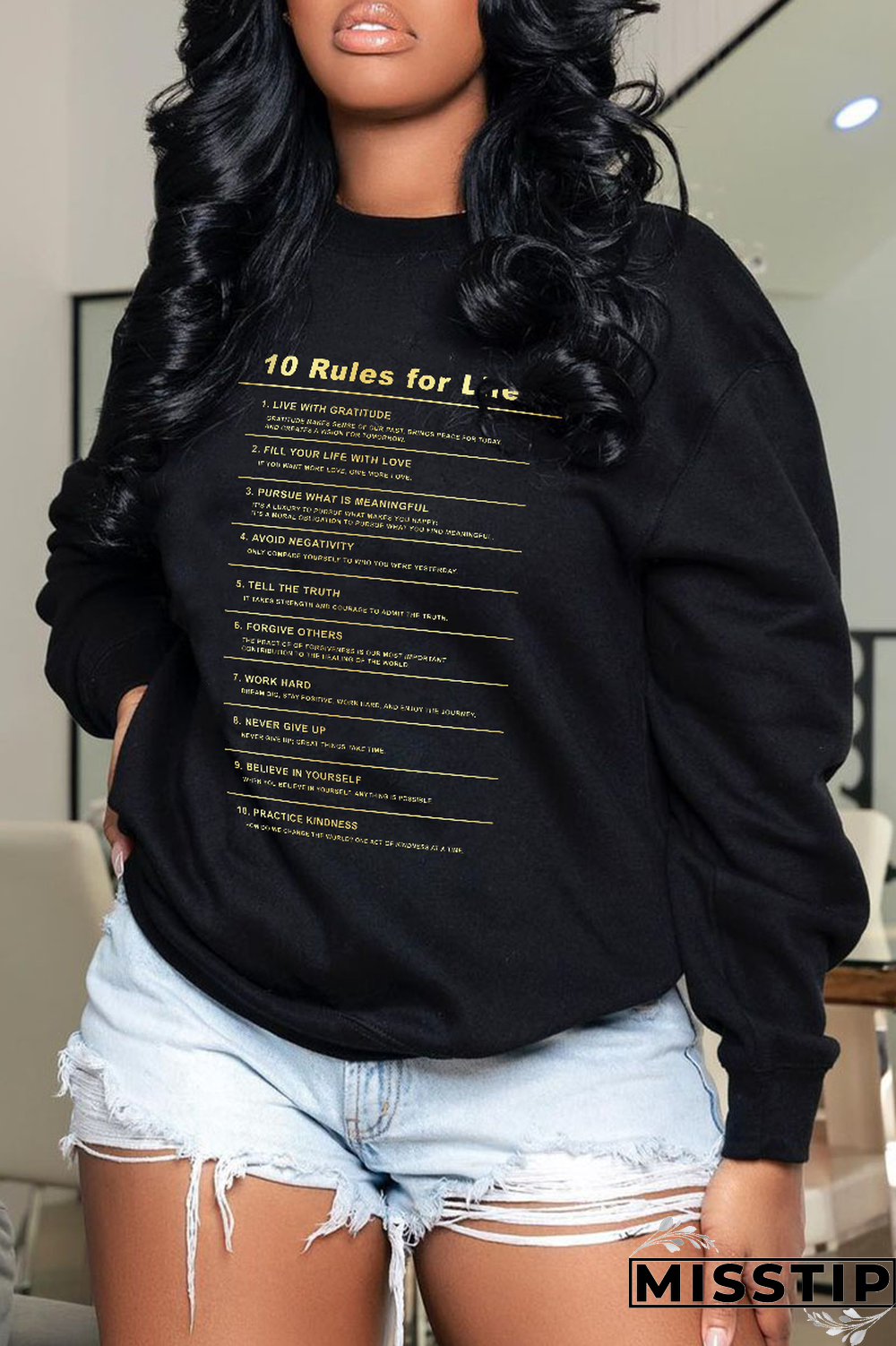 Blue Street Print Letter O Neck Tops