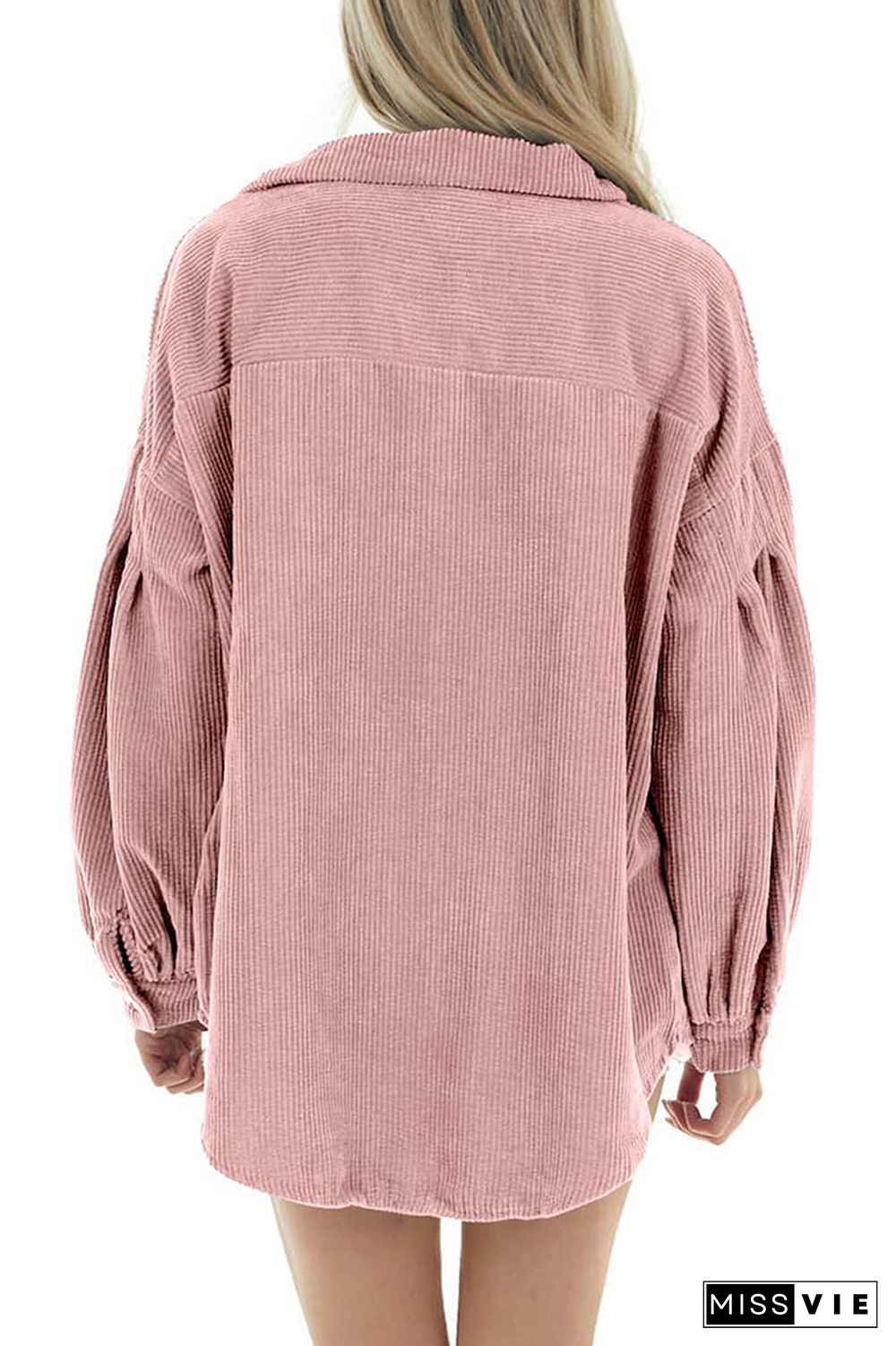 Lantern Sleeve Button Pockets Corduroy Shirt