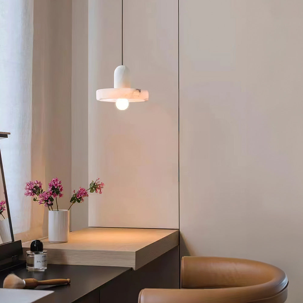 Modern Hat-Shaped Alabaster Pendant Light