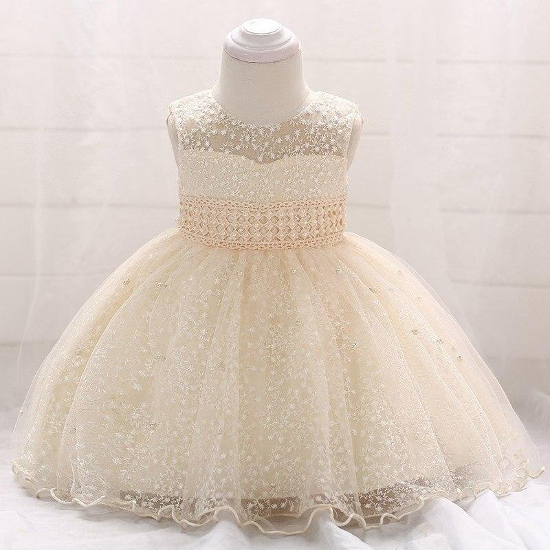 2021 Summer Vestido Infant Beading Baptism Dress Frocks Baby Girl Dress Pageant Voile Princess Dress 1st Birthday Party 1 2 Year