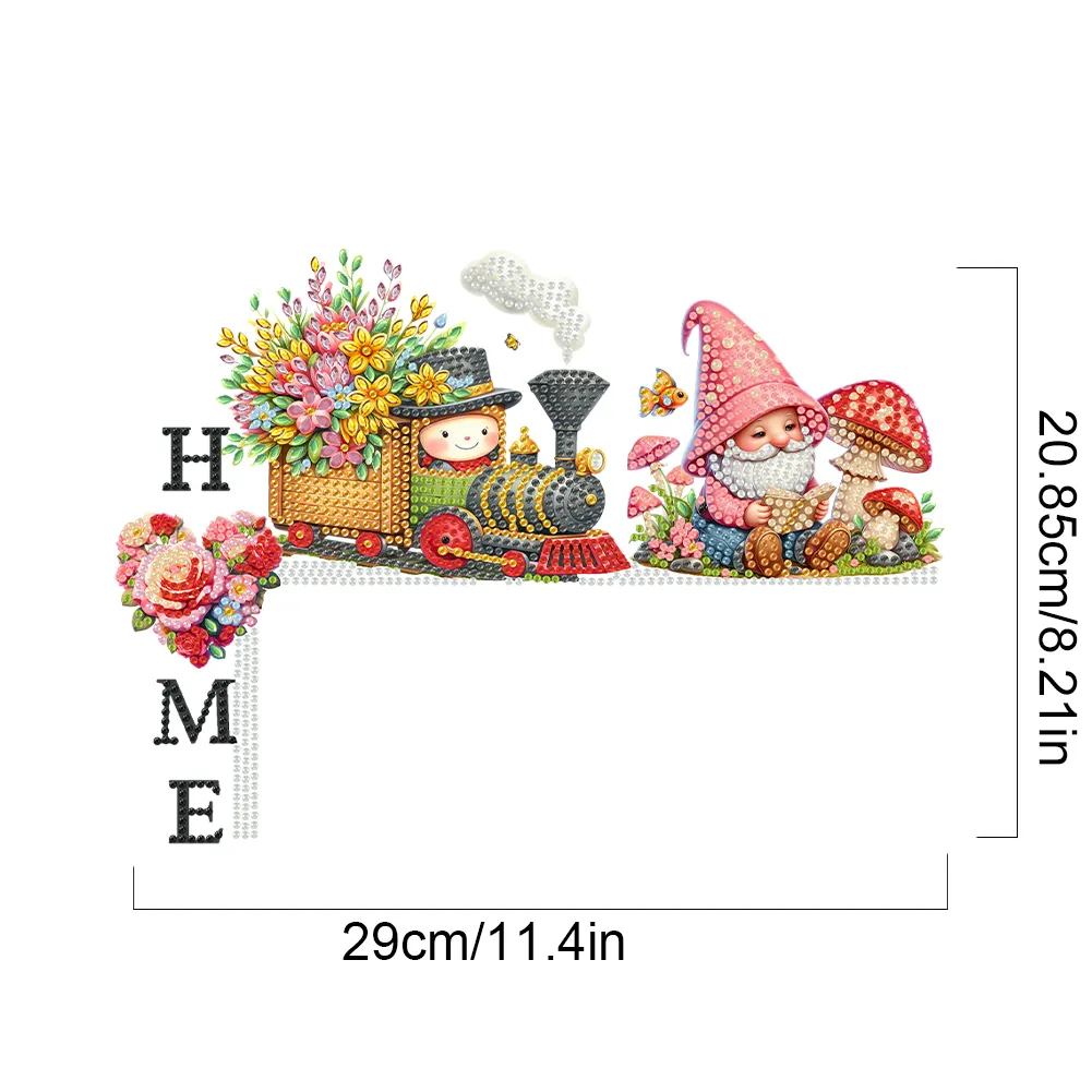 DIY Gnome Train House Diamond Painting Art Door Right Angle Sign for Home Decor