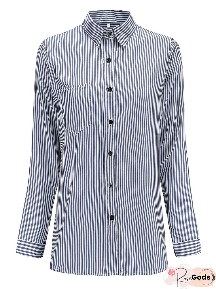 Shirt Collar Buttoned Long Sleeve Stripes Casual Plus Size Shirt