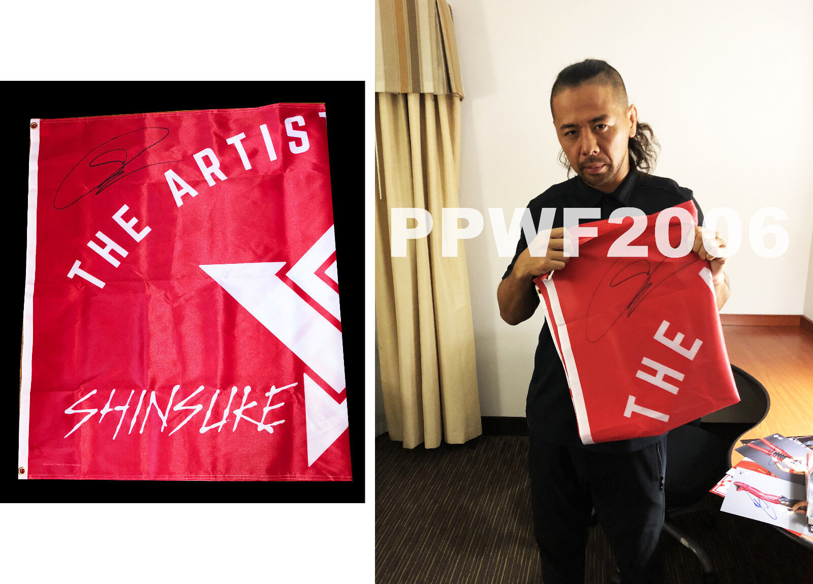 WWE SHINSUKE NAKAMURA HAND SIGNED AUTOGRAPHED FLAG WITH PIC PROOF AND COA RARE