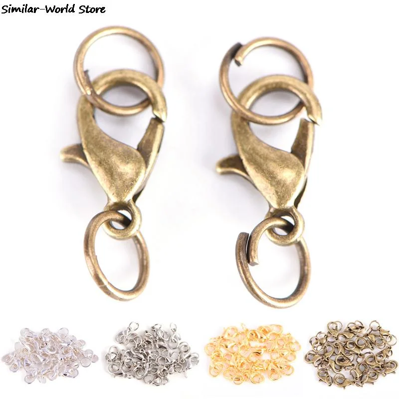 20Pcs Boho Style Lobster Claw Clasps Split Ring Jump Rings Making Hook Beads Crimp End Spring Necklace Snap Chains Connector Set