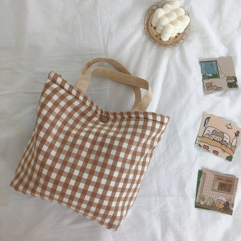 Plaid Portable Lunch Bag With Thickened Aluminum Film Hand Carrying Small Square Bag Cotton Bag Breakfast Bag Mummy Bag Plaid Bag