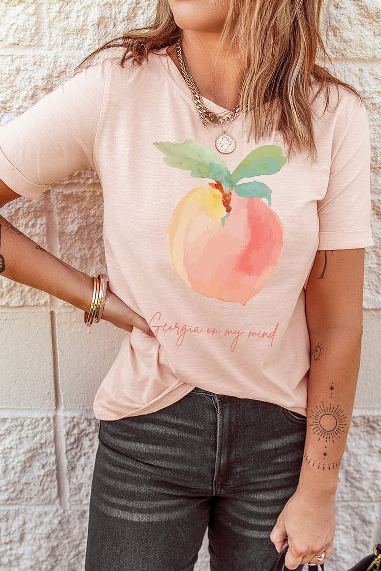 Pink Peach Print Crew Neck T-shirt