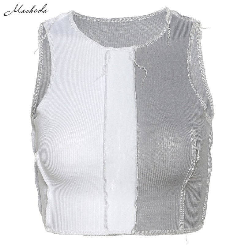 Macheda Summer Casual Slim Tank Top Women Sexy Patchwork Sleeveless Bodycon Crop Top Fashion High Street Casual Lady Tops 2020