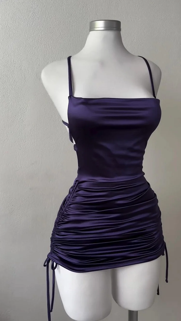 Purple Suspender Tight Backless Strappy Dress