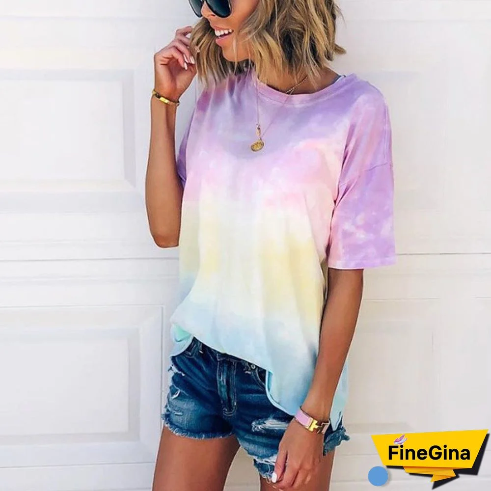 Trendy Casual Gradient Tie Dye Tee Shirts