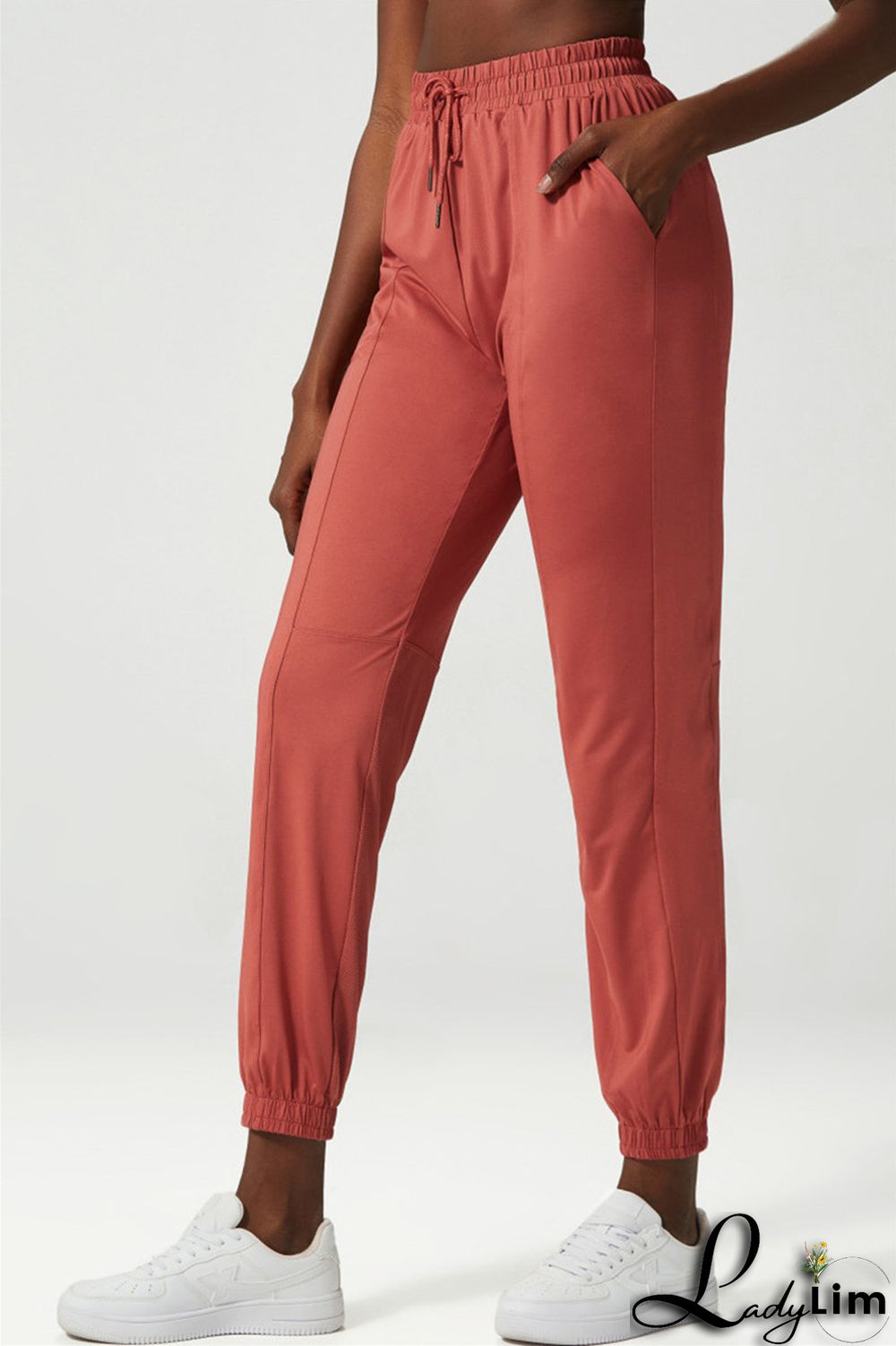 Apricot Casual Sportswear Solid Patchwork Regular High Waist Trousers