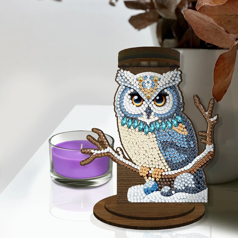 Wooden Owl 5D DIY Diamond Painting Candle Holder Decoration for Home Office