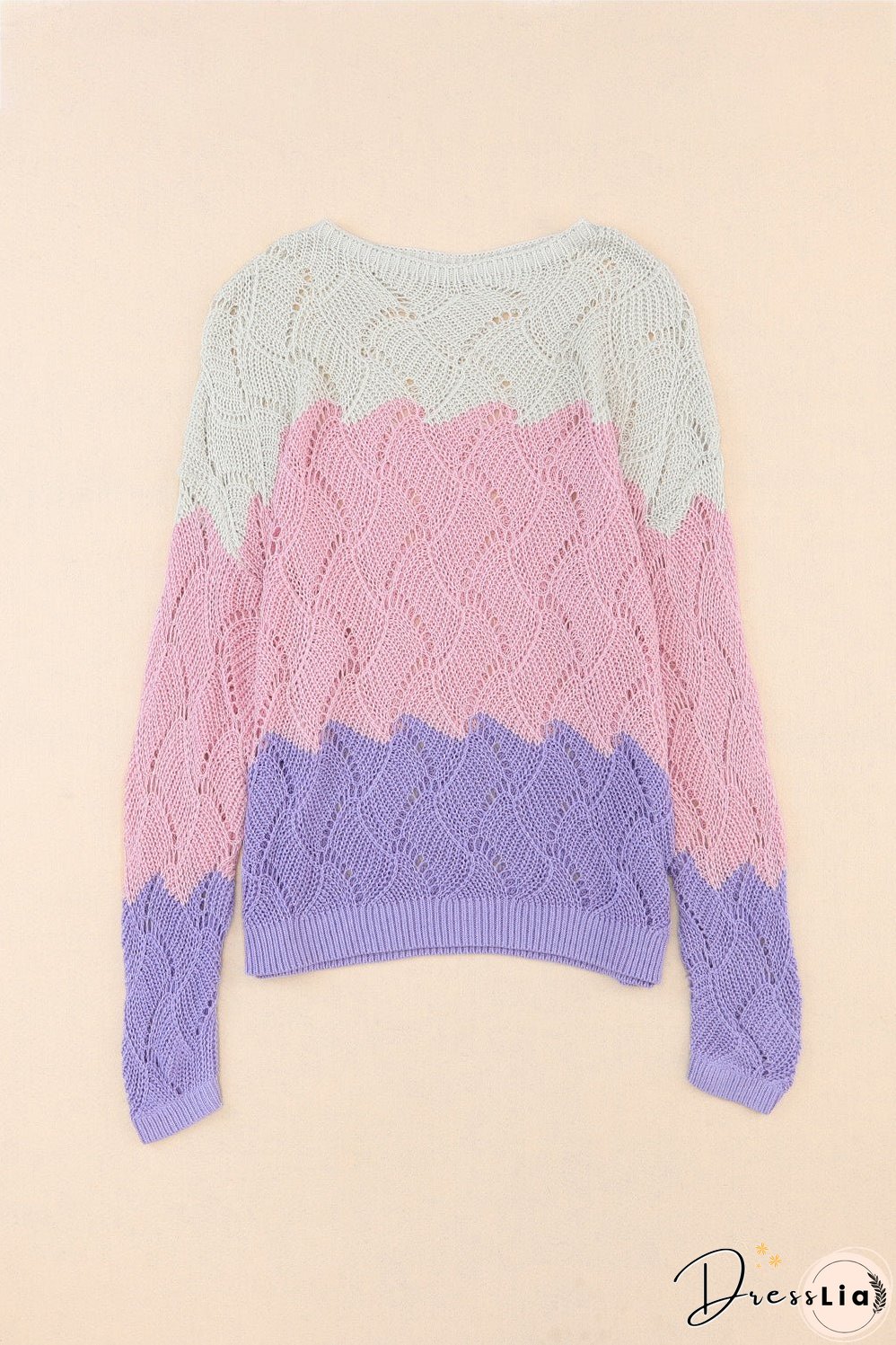 Color Block Hollow Boat Neck Sweater