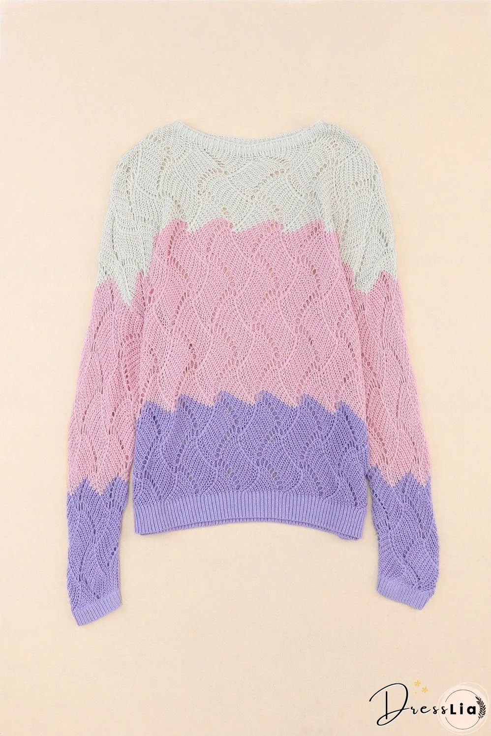 Color Block Hollow Boat Neck Sweater