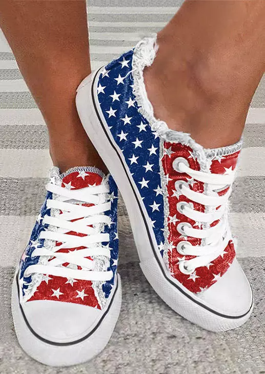 American Flag Lace Up Flat Sneakers