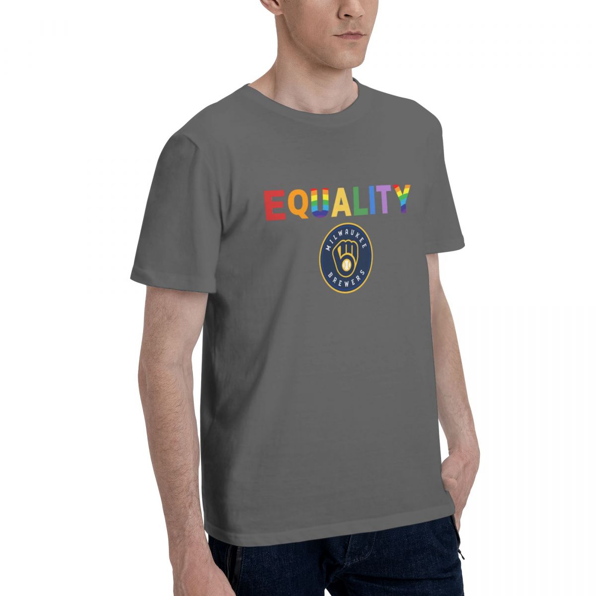 Milwaukee Brewers Rainbow Equality Pride Men's Cotton Crewneck T-Shirt